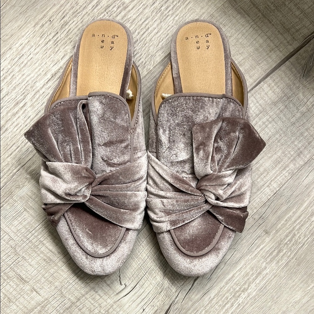 Gray Velvet Mules with Bow Detail